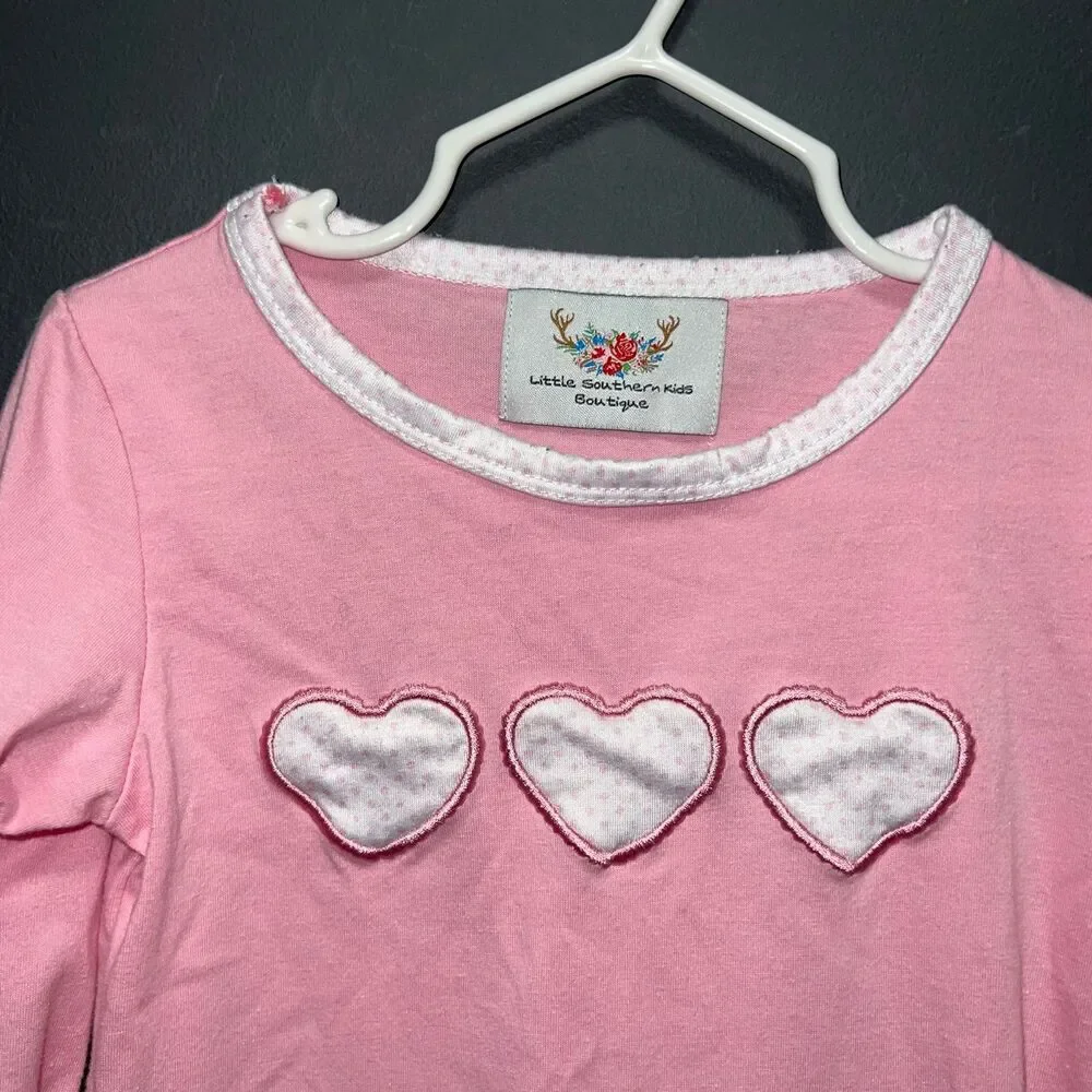 Little Southern Kids Boutique Girls Heart Embroidered Ruffle Romper 18-24m Pink